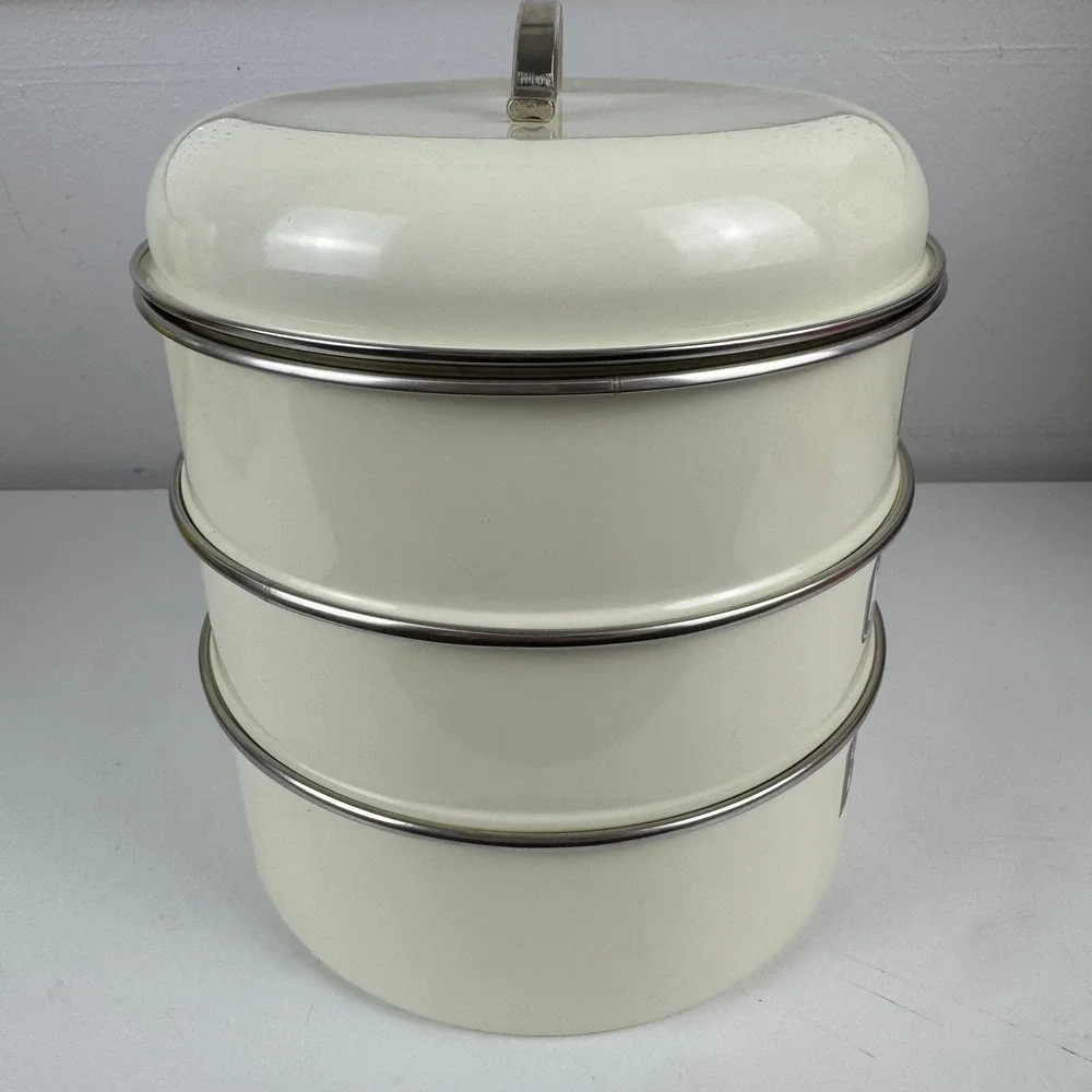 Typhoon Living Retro Cream Enamel 3 Tier Nesting Cake Cookie Bakes Storage Tin
